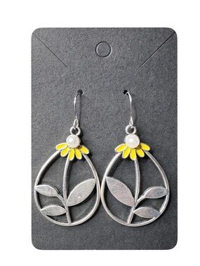 Yellow Daisy Drop Earrings for Women - Silver Tone Floral Design